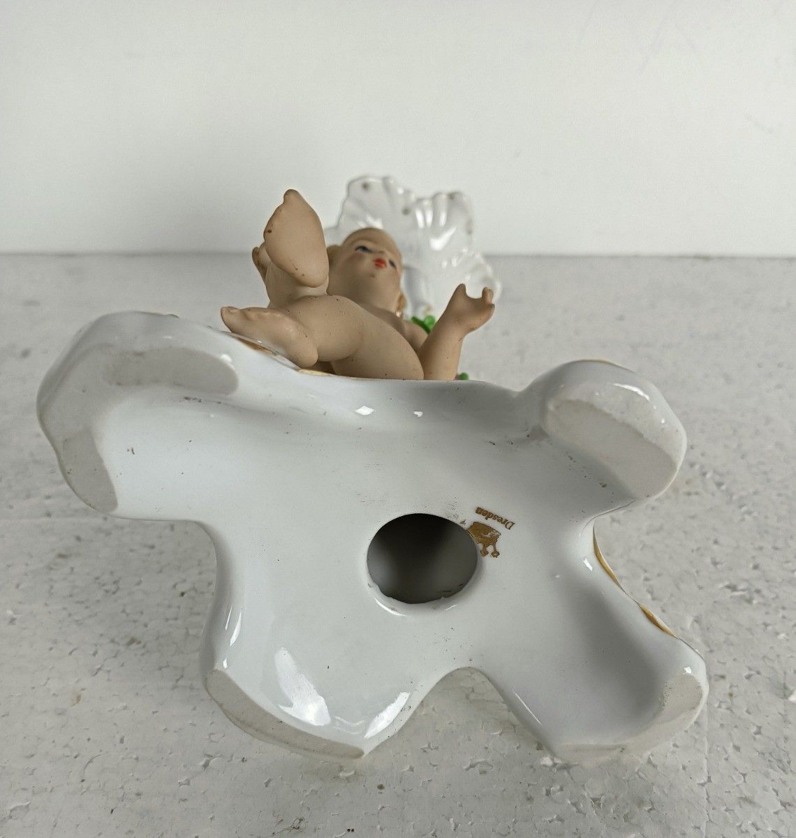 Dresden Porcelain Candle Stick Holder  Putti Rosebuds Germany Rococo Style Vinta photo vintage