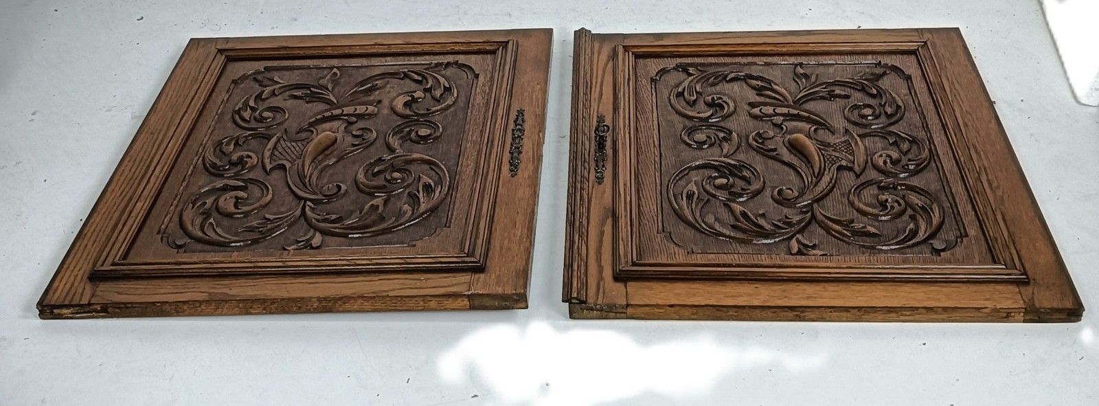 Two Large Door Panels Hand Carved Wood Ornate Reclaimed Architectural photo furniture