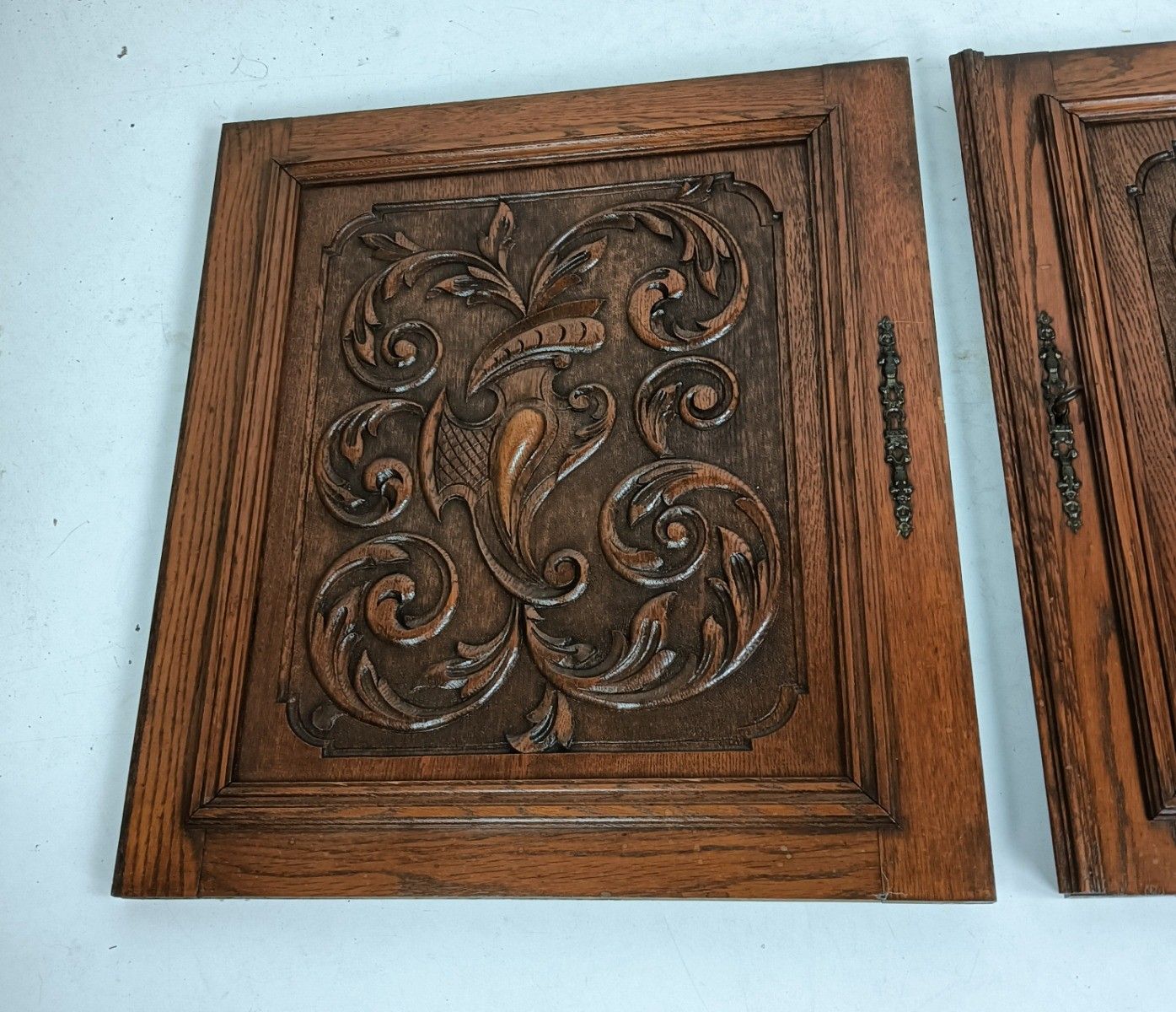 Two Large Door Panels Hand Carved Wood Ornate Reclaimed Architectural photo Home Fixtures