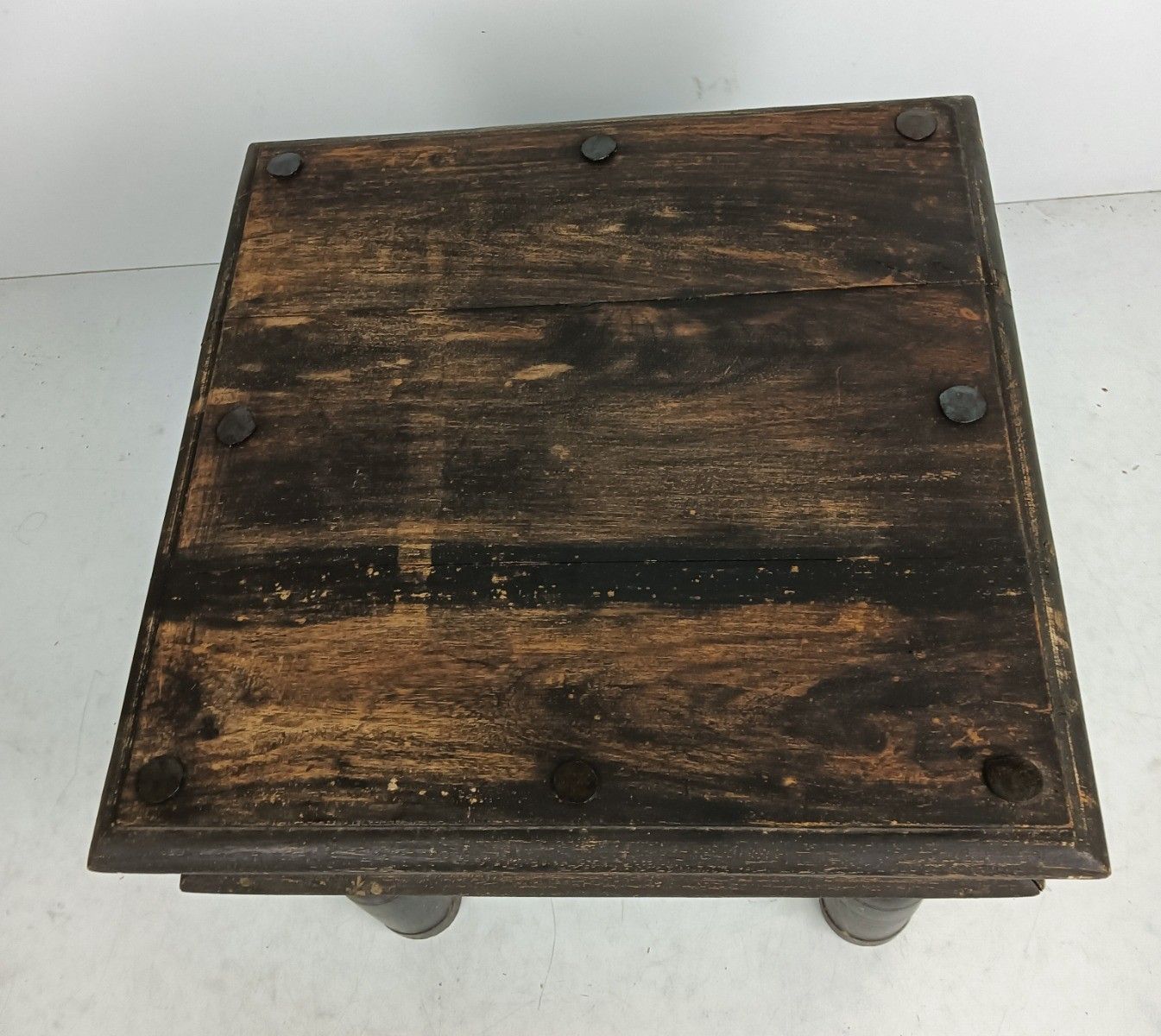 Rustic Antique Colonial Style Low Side Table Wood Iron Fittings Plant Stand photo 314.0