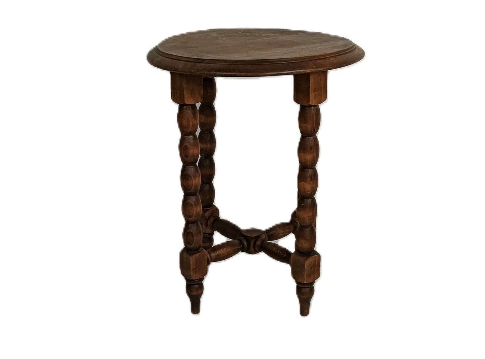 Vintage Plant Stand Pedestal Side Table Carved Wood Bobbin Legs Barn Style