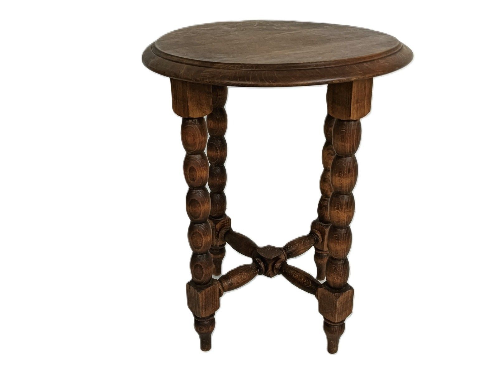 Vintage Plant Stand Pedestal Side Table Carved Wood Bobbin Legs Barn Style photo for sale