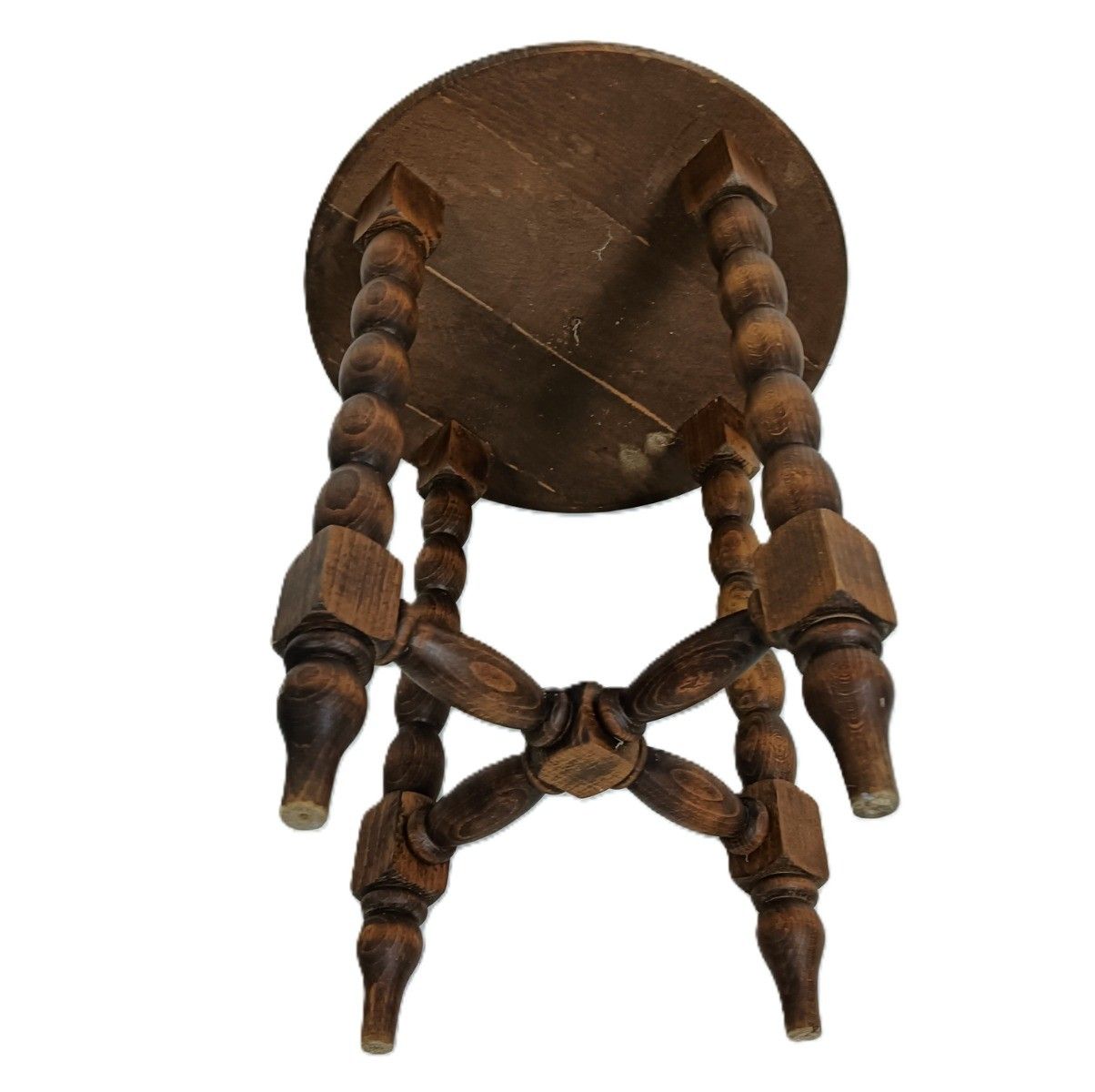 Vintage Plant Stand Pedestal Side Table Carved Wood Bobbin Legs Barn Style photo vinterior