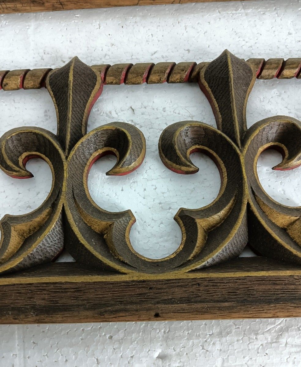 Antique Pair Corbels Hand Carved Wood Gothic French Fleur De Lis  Architectural photo Home Decor