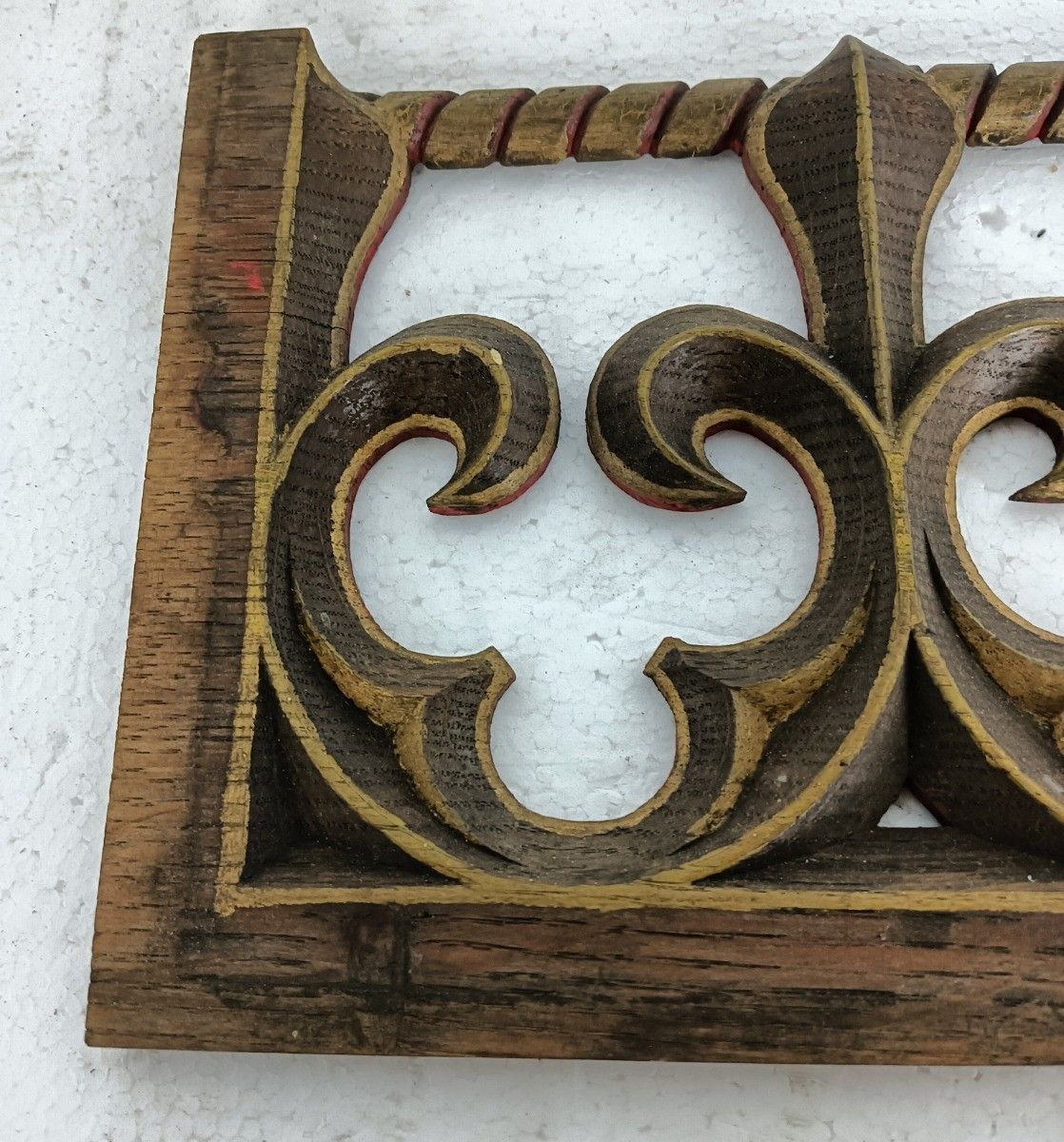 Antique Pair Corbels Hand Carved Wood Gothic French Fleur De Lis  Architectural photo 381.0
