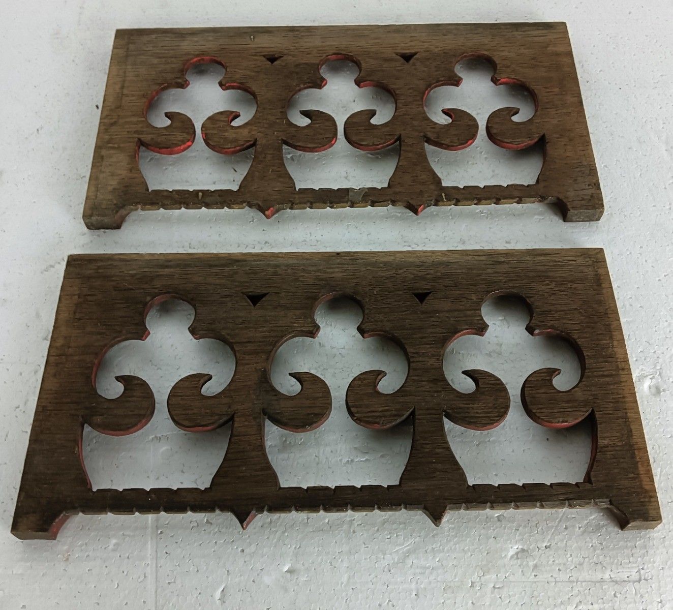 Antique Pair Corbels Hand Carved Wood Gothic French Fleur De Lis  Architectural photo vintage