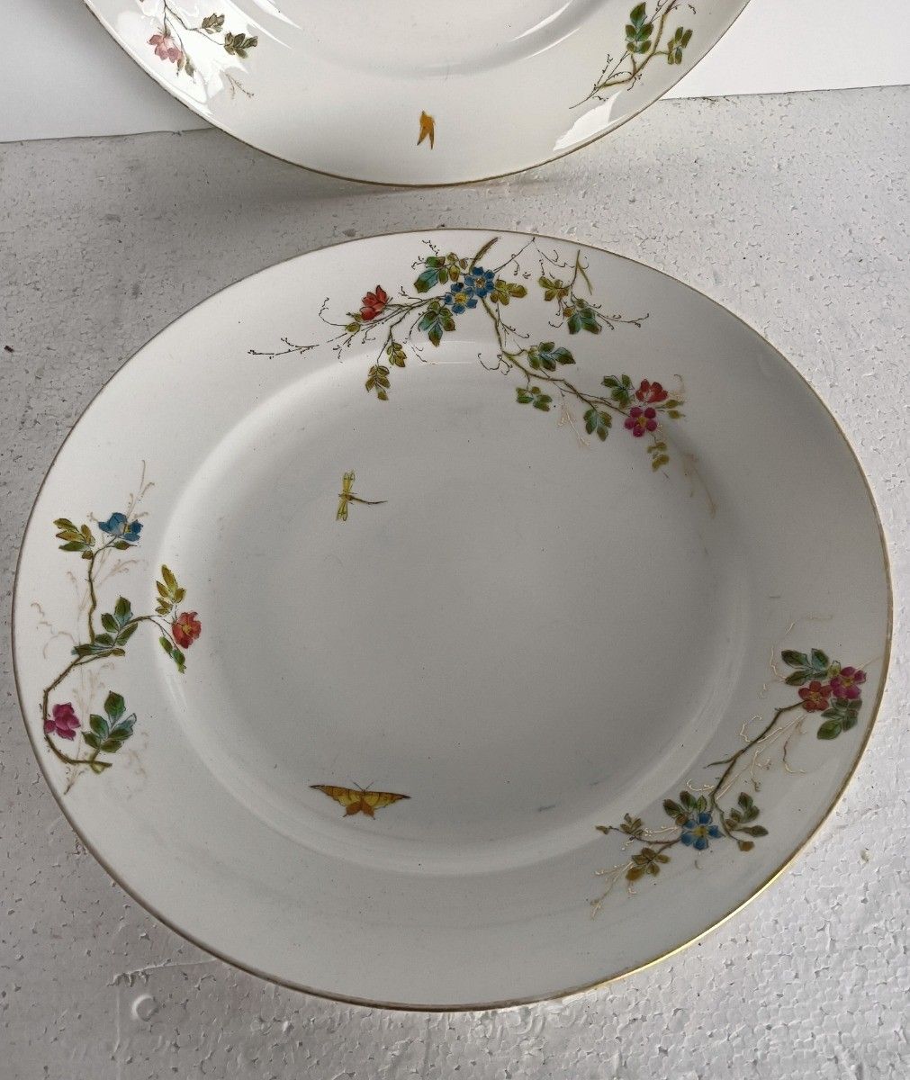 Couple Victorian Antique 19th Century Serving Plates  Hand Painted Flowers Butte photo vinterior
