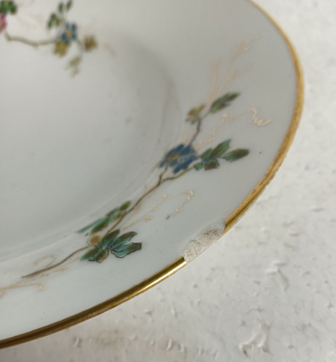 Victorian Antique 19th Century Serving Oval Dish Hand Painted Flowers Butterflie photo Home Decor