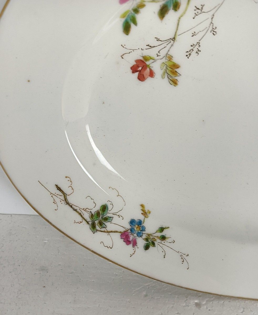 photo furniture Victorian Antique 19th Century Serving Oval Dish Hand Painted Flowers Butterflie