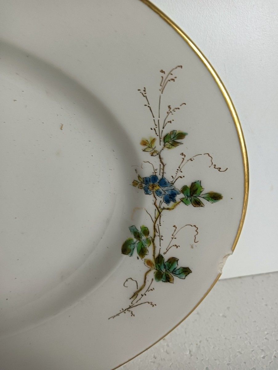 photo for sale Victorian Antique 19th Century Serving Oval Dish Hand Painted Flowers Butterflie