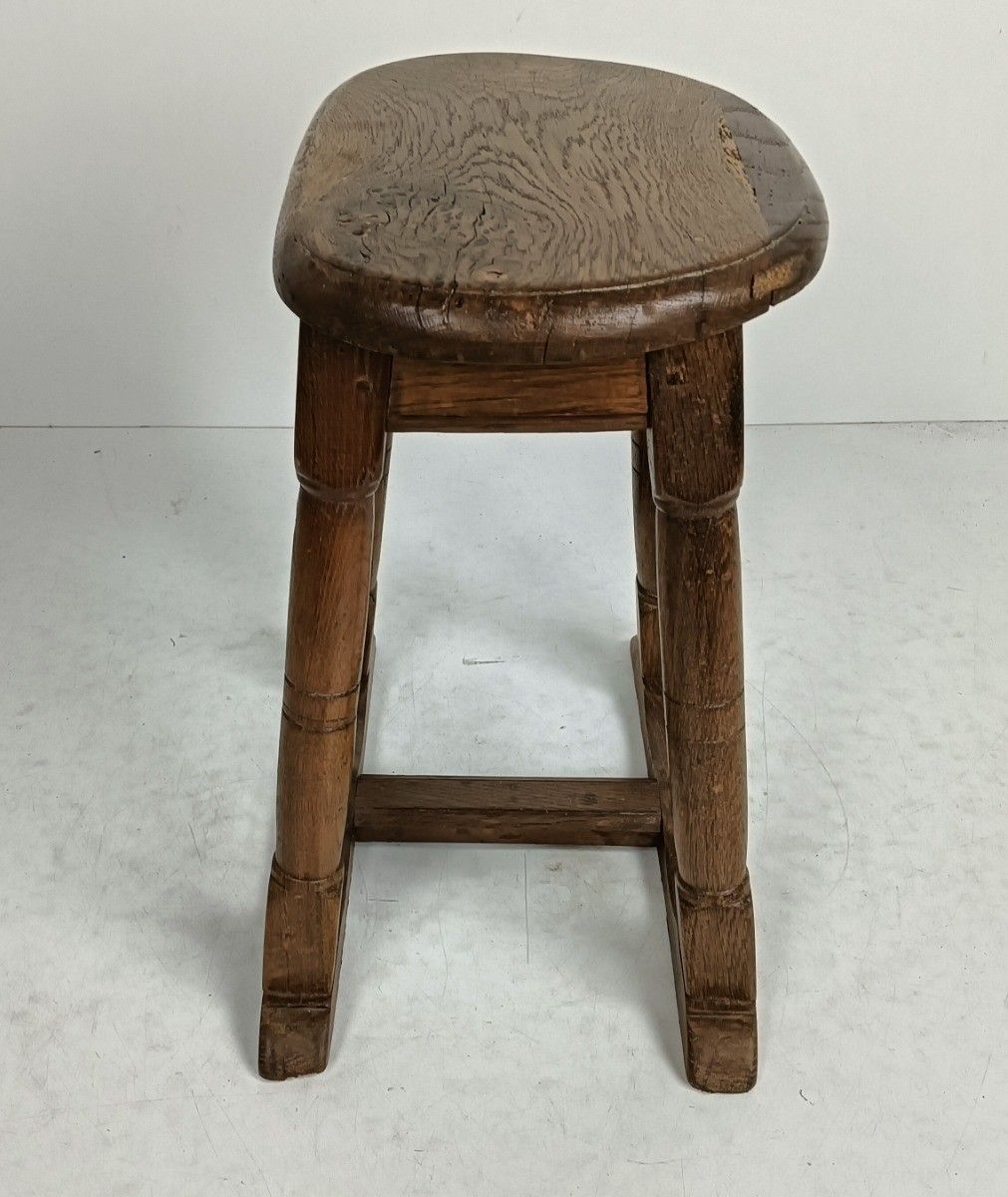 Antique Oak Carved Wood Stool Pedestal Barn Style photo furniture