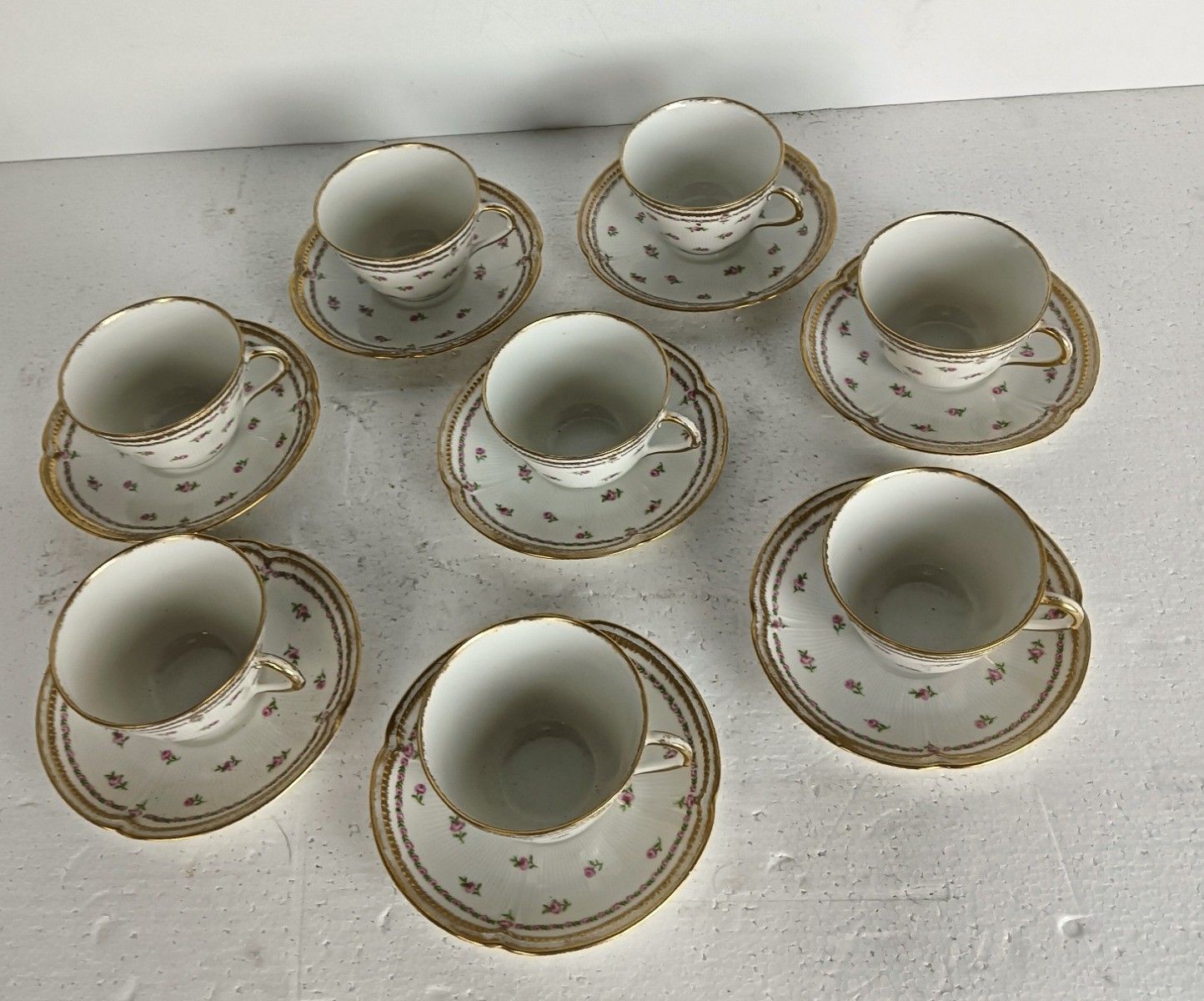 Antique Dekor Gilda Limoges Rose Buds Frognet  8 Cups And Saucers France photo furniture