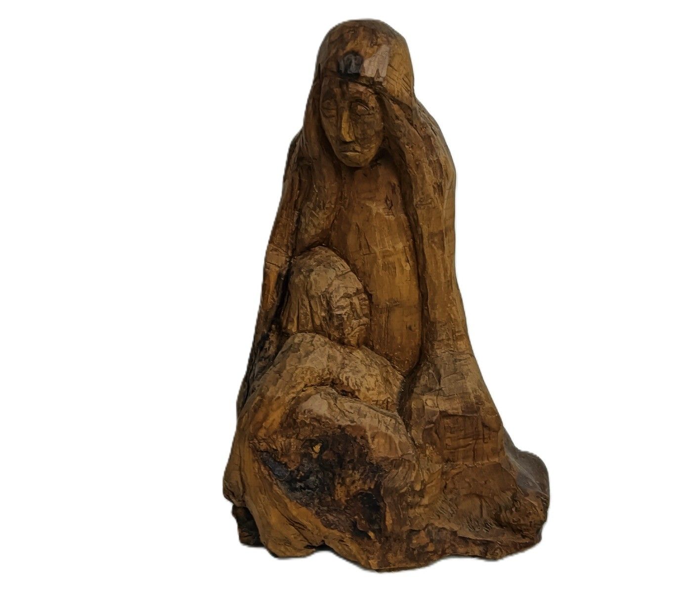 Hand Carved Wooden Statue Folk Art Pieta Madonna Jesus Christ Vintage photo furniture