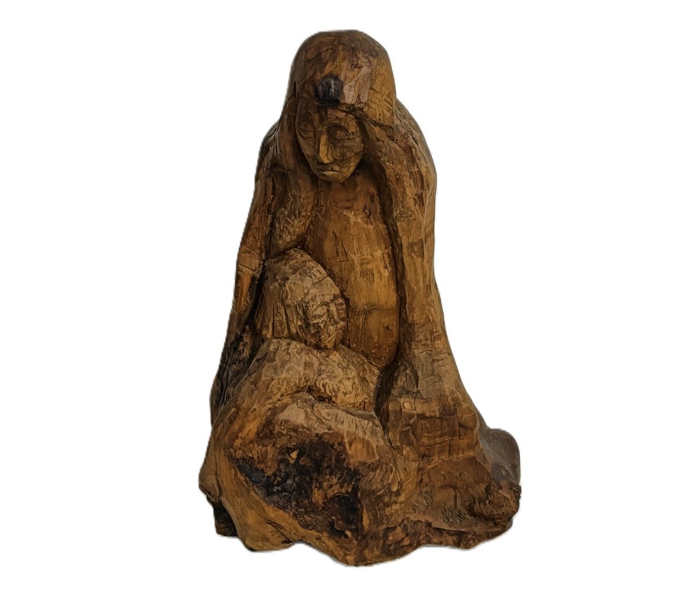 Hand Carved Wooden Statue Folk Art Pieta Madonna Jesus Christ Vintage photo Art