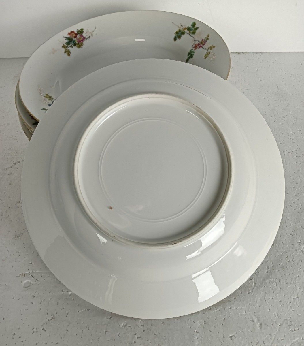 628.0 Set Of 6 Victorian Antique 19th Century Soup Plates Hand Painted Flowers Butterf photo
