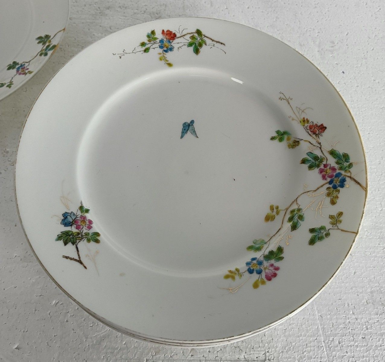 Set Of 6 Victorian Antique 19th Century Dinner Plates Hand Painted Flowers Butte photo buy