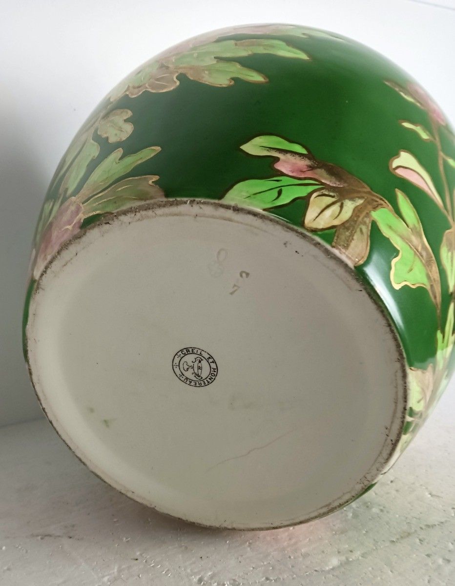 Antique Cachepot Planter Faience France Creil Et Montereau Floral Design photo 269.0