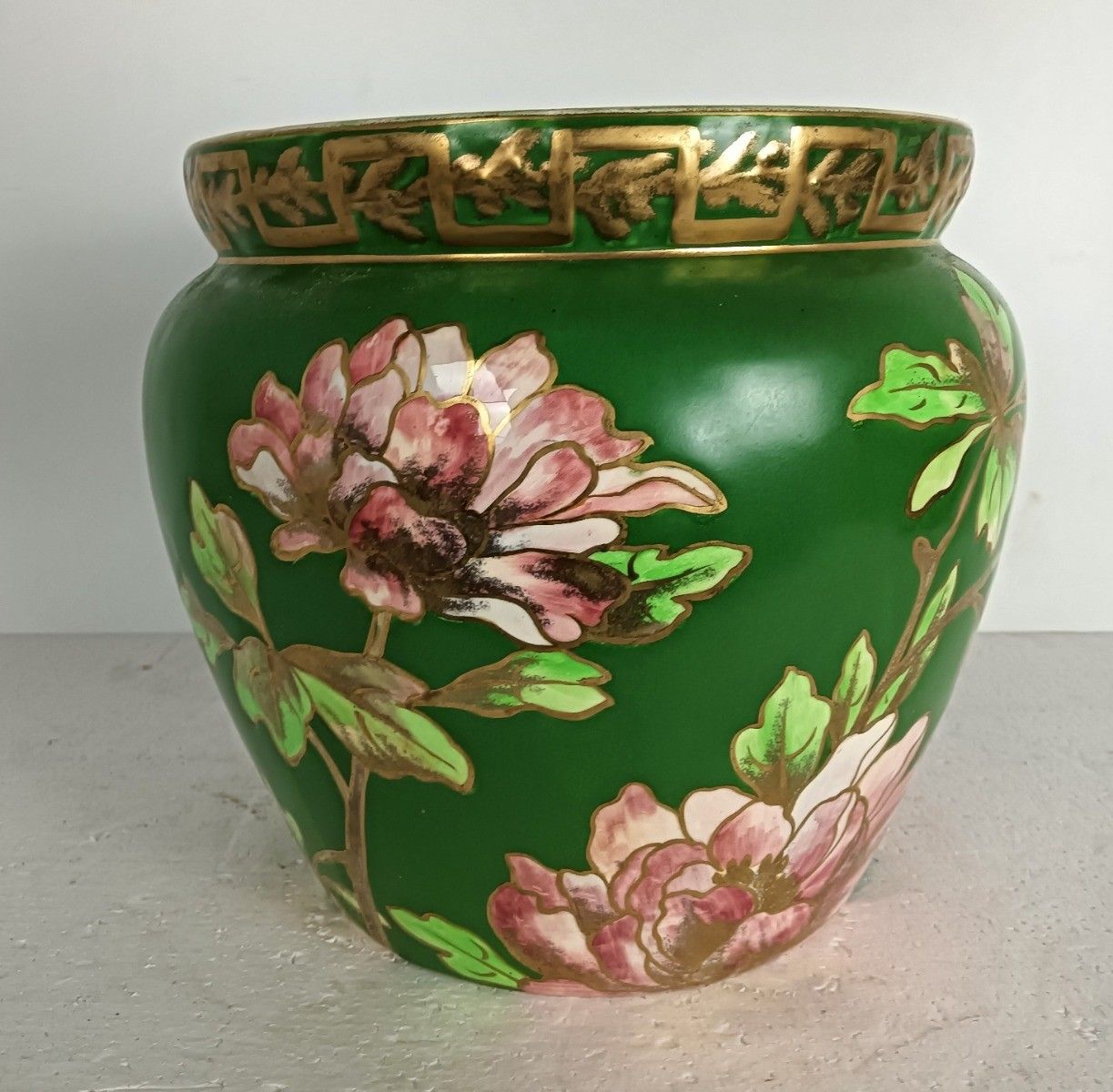 Antique Cachepot Planter Faience France Creil Et Montereau Floral Design photo vintage