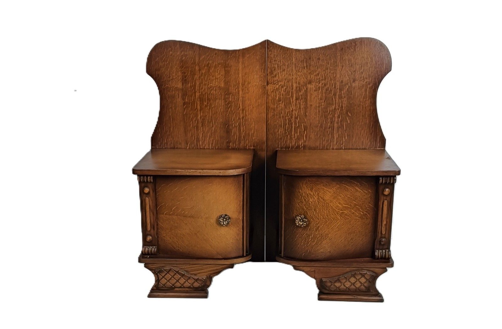 Pair Antique Jugendstil Nightstands Wood End Tables Vanity Cabinets Bedroom Cabi