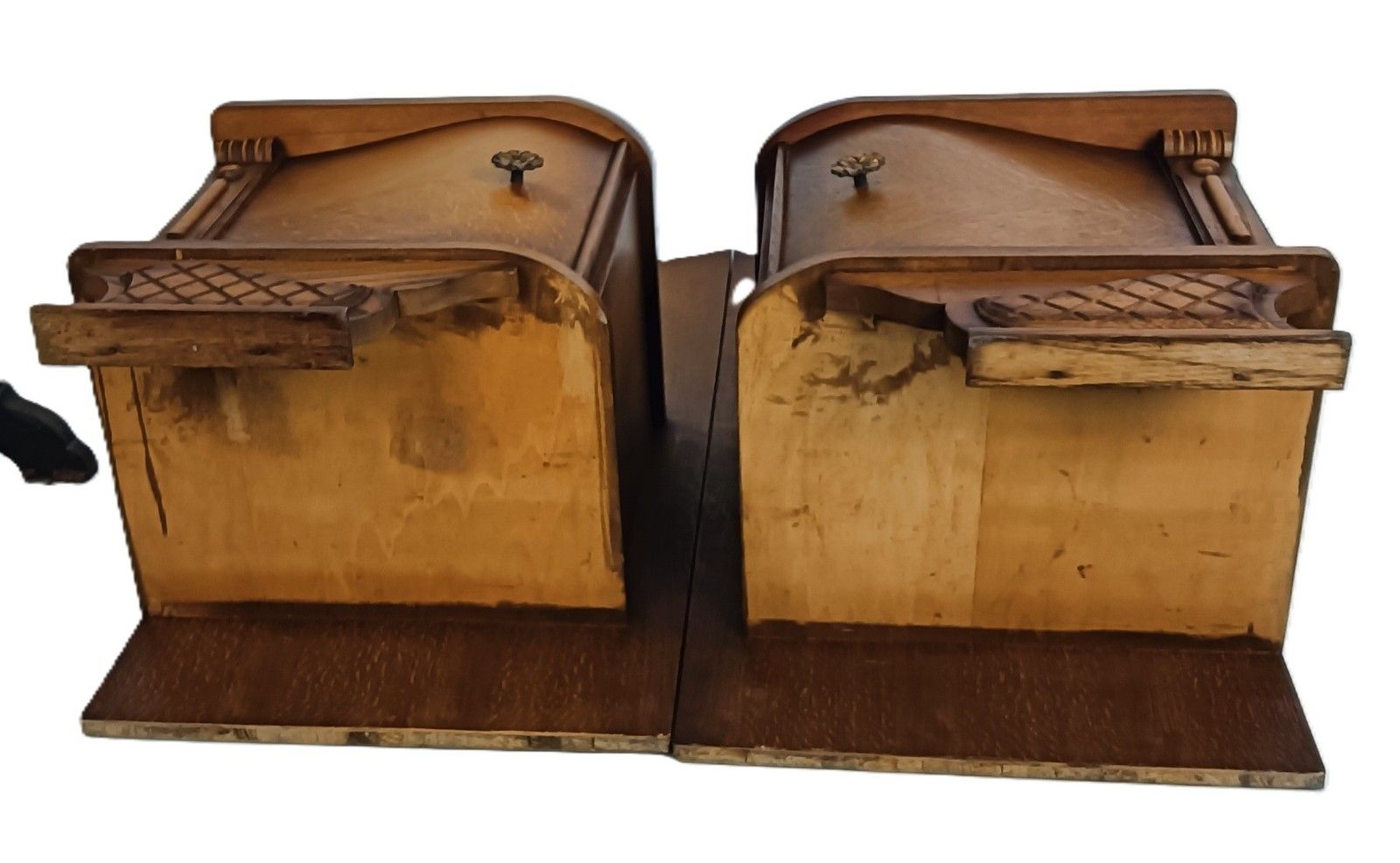Furniture Pair Antique Jugendstil Nightstands Wood End Tables Vanity Cabinets Bedroom Cabi photo