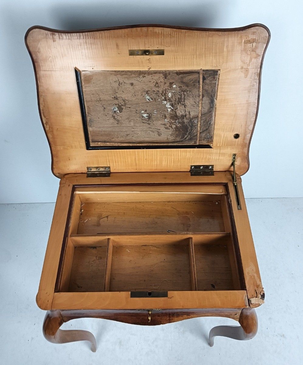 Antique Art Nouveau Wood Sewing Quilting Box Table Cabinet photo for sale