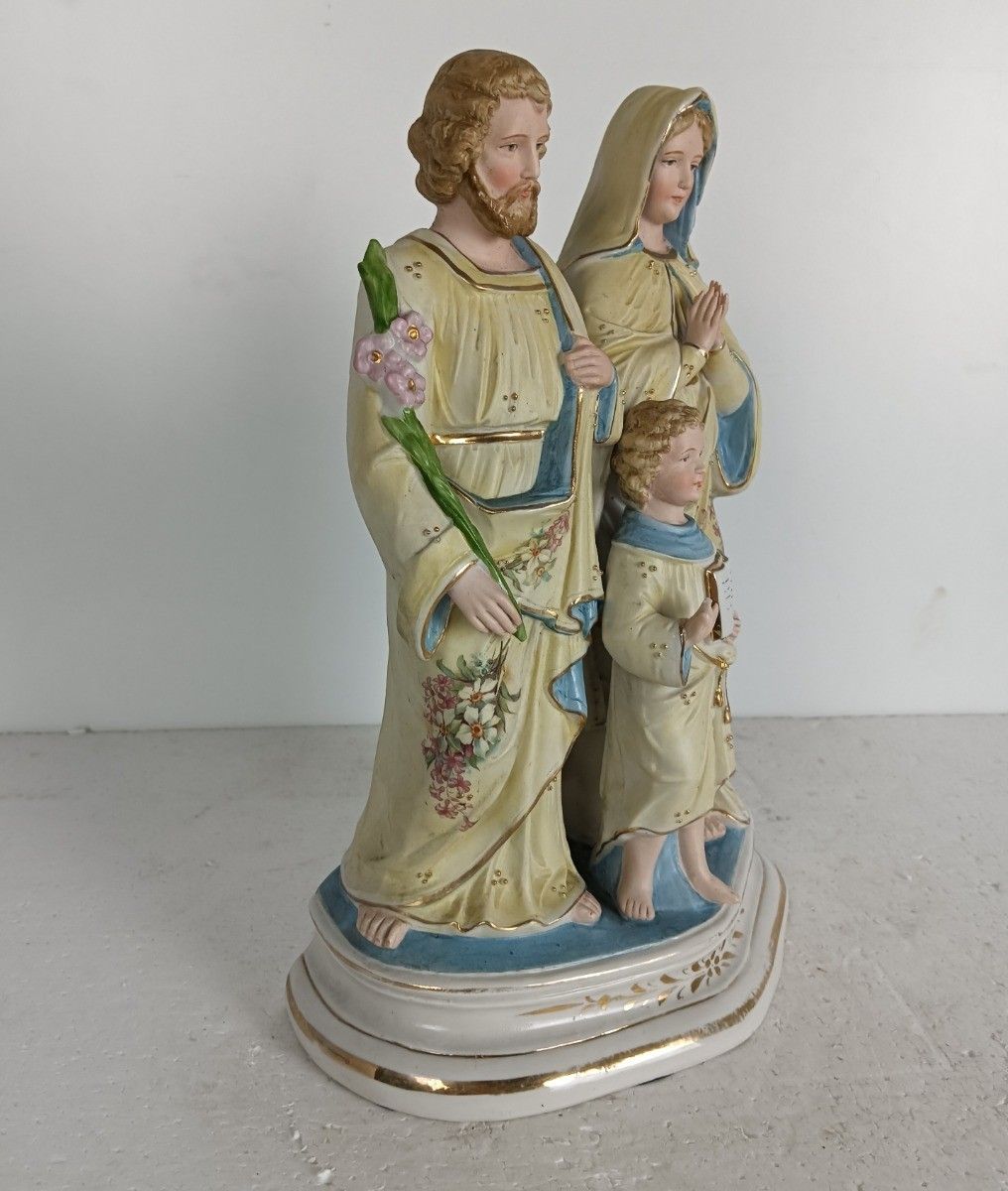 Antique Statue Holy Family Saint Joseph Virgin Mary Child Marked Bisque  Germany photo Art