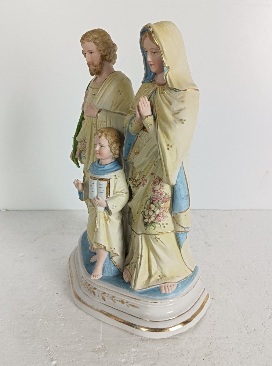 Antique Statue Holy Family Saint Joseph Virgin Mary Child Marked Bisque  Germany photo 314.0