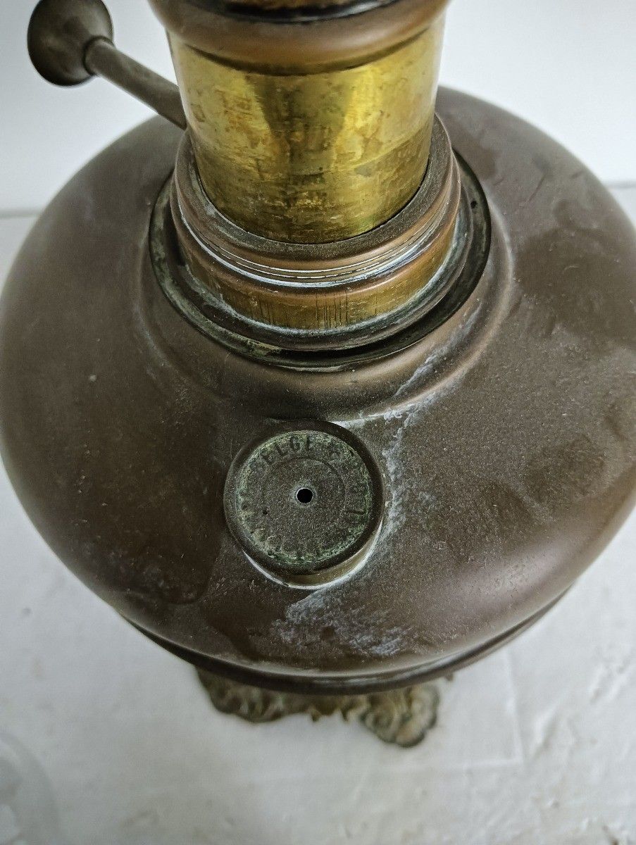 Antique L&B Lb Oil Lamp Brass Lempereur Et Brevette Belgium Brass photo vintage