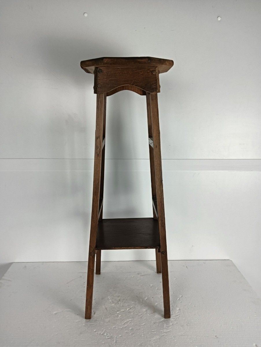 Antique Pedestal Plant Stand With Bars Wood Side Table Barn Style Two Tier photo for sale