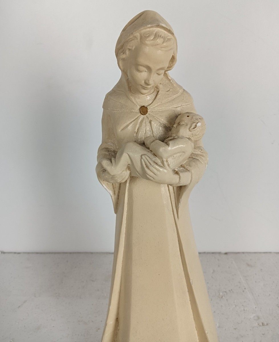 photo furniture Art Deco Statue Virgin Mary Madonna With Infant Plaster Tenderness Bjb
