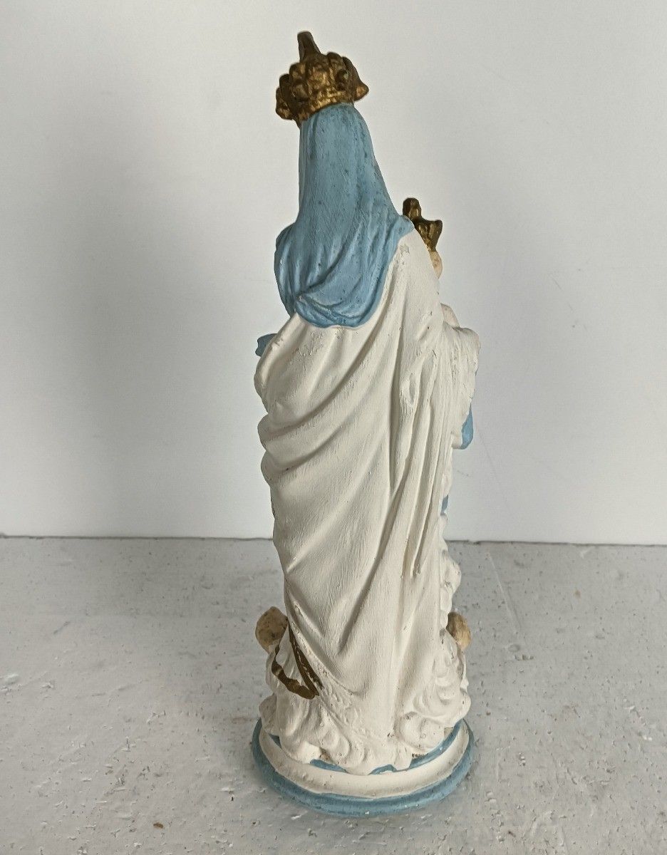 Antique Neo Gothic Statue Plaster Polychrome Our Lady Of Victory With Infant Jes photo Art