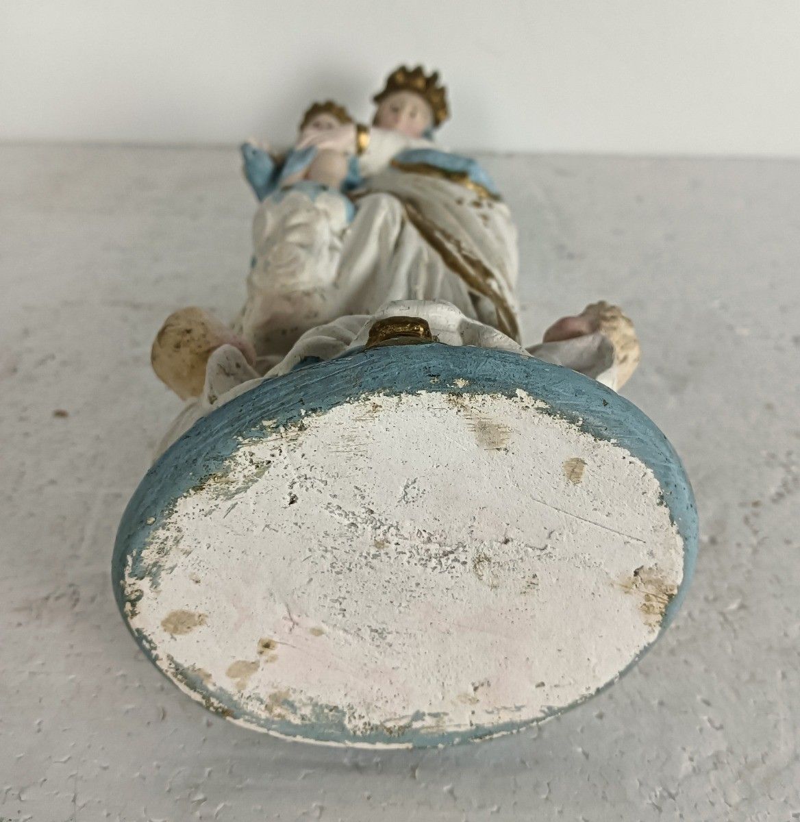 photo furniture Antique Neo Gothic Statue Plaster Polychrome Our Lady Of Victory With Infant Jes