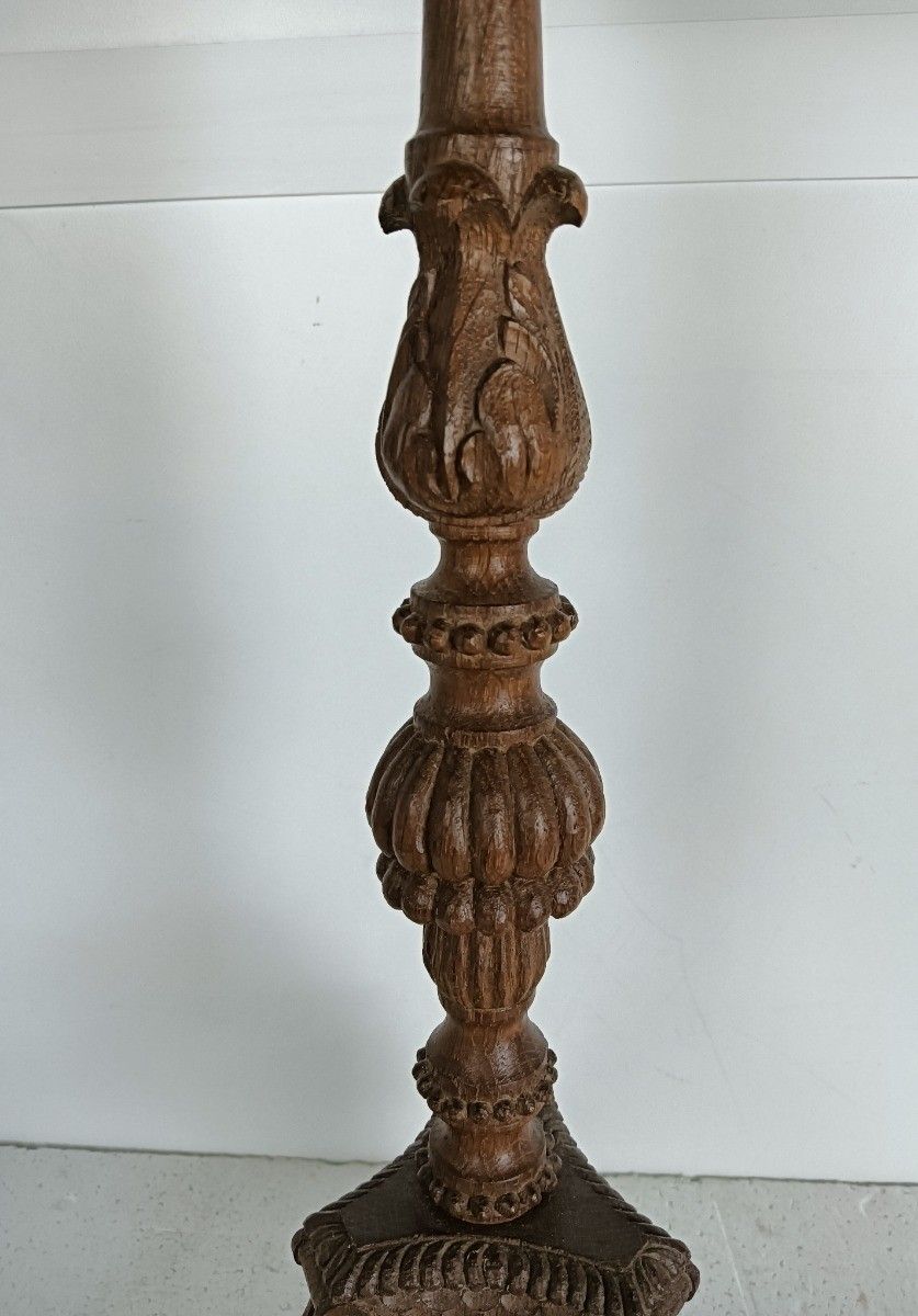 Antique Large Candle Stick Neo Gothic Carved Wood Candle Holder Ornate Lion Feet photo for sale