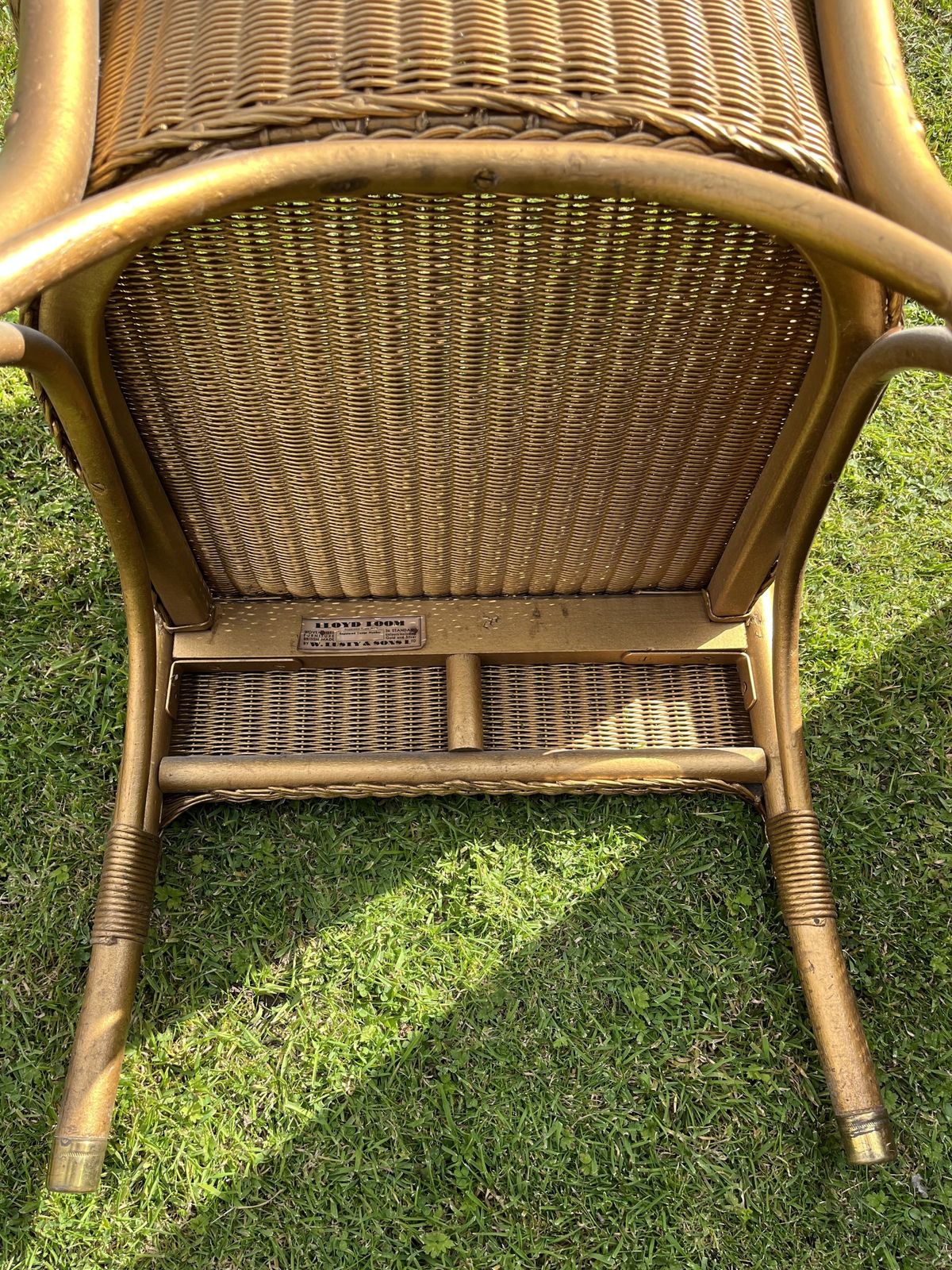 Gold Lloyd Loom Lusty Chair And Laundry Basket With Original Glass photo vintage