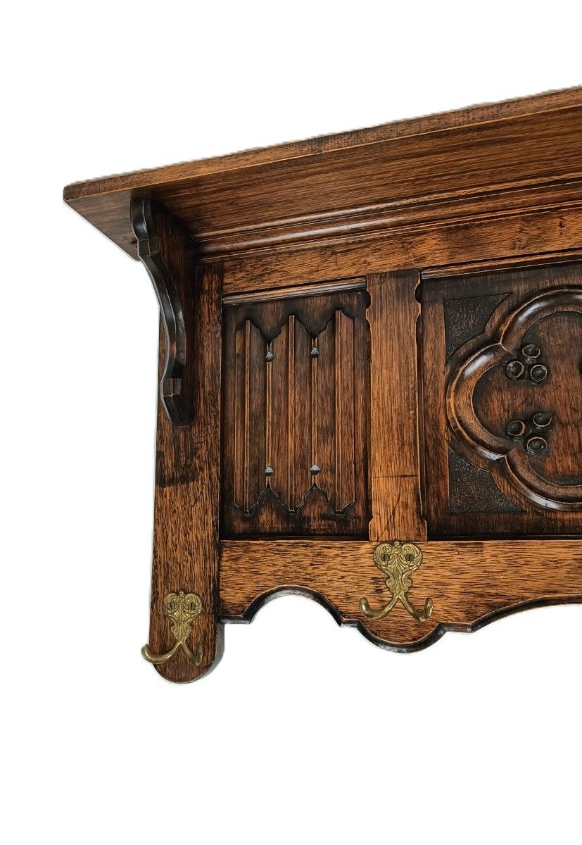 Vintage Large Coat Rack Gothic Style Carved Ornate Wood Gorgeous photo 359.0