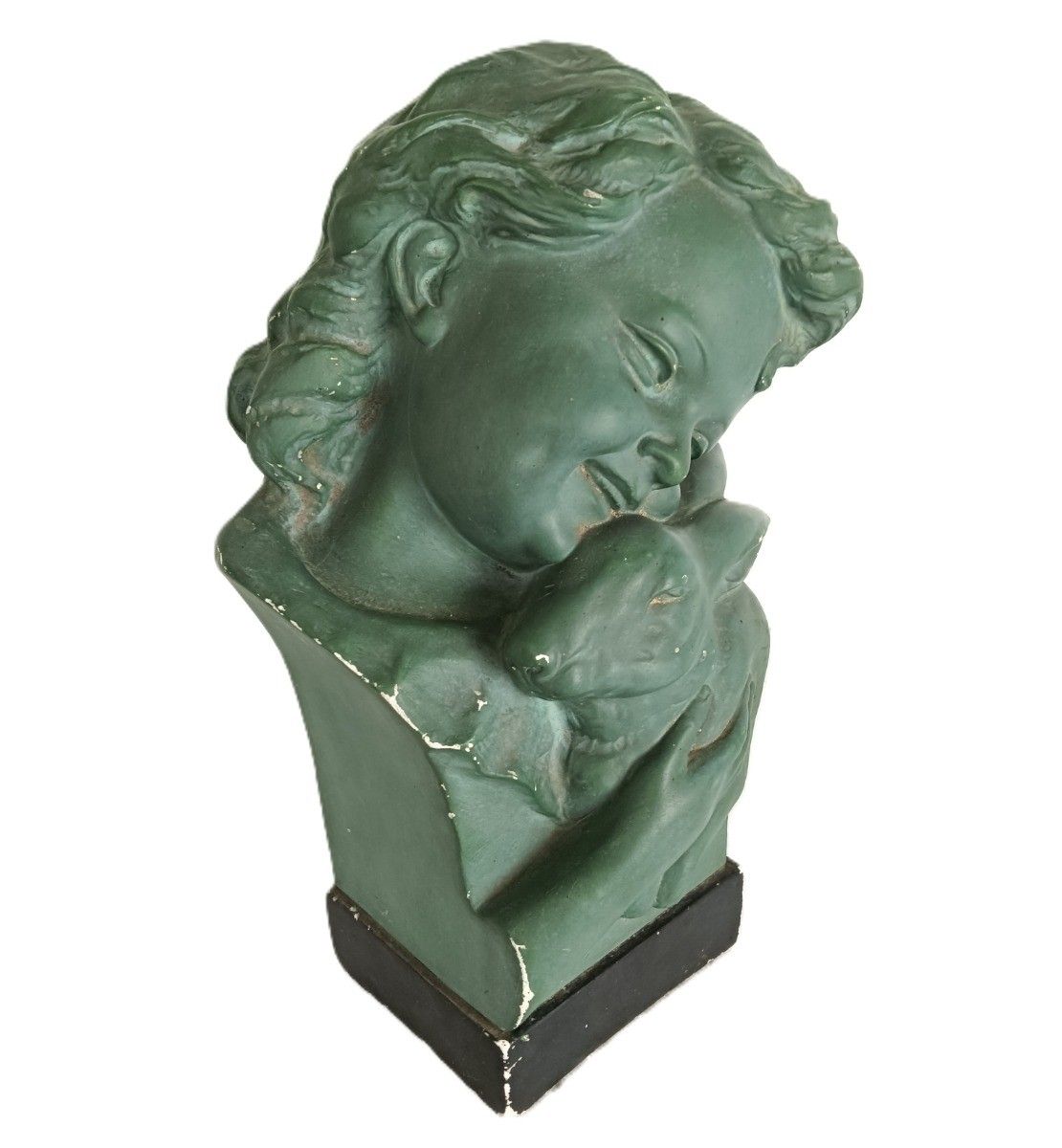 Rafaello Scali Art Deco Antique Plaster Bust Young Girl With Rabbit Italy photo for sale
