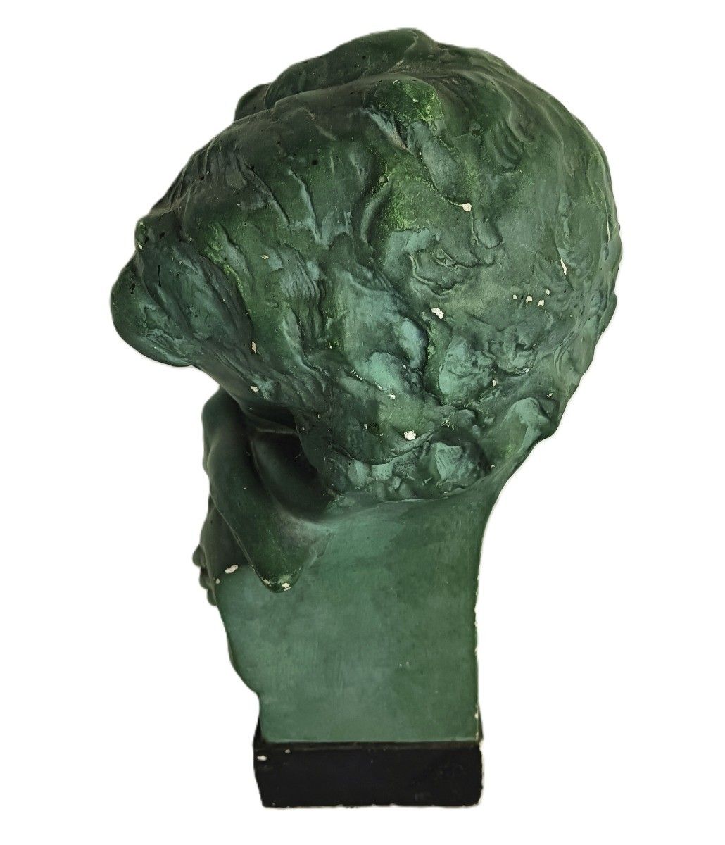 Rafaello Scali Art Deco Antique Plaster Bust Young Girl With Rabbit Italy photo Art