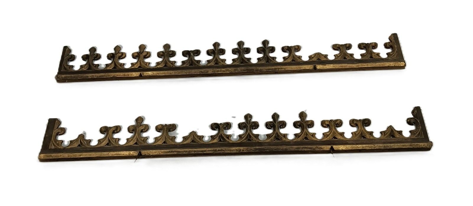 Two Gothic Antique Carved Wooden Pediments Boards Finials French Fleur De Lis Fr