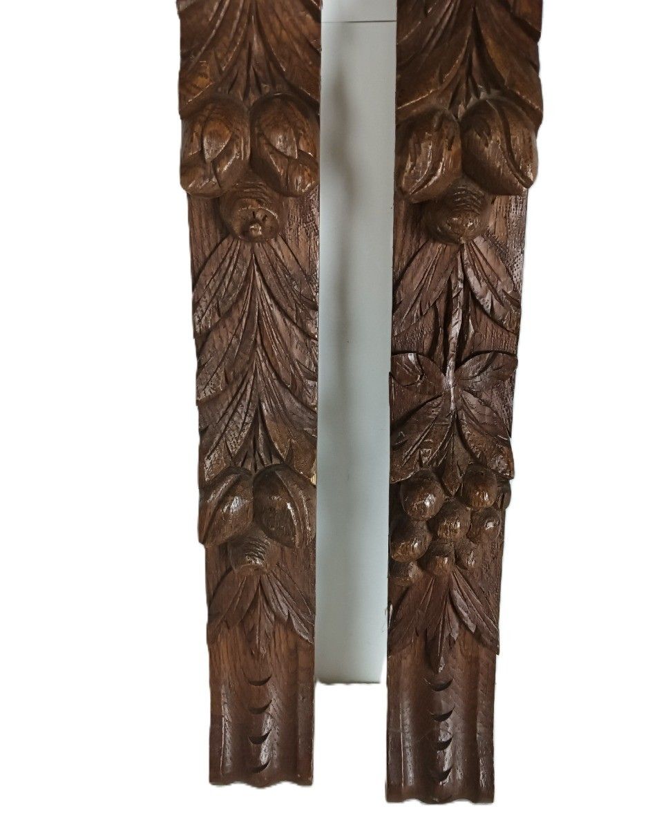 2 Pieces Antique  Bas Relief Hand Carved Wood Reclaimed Architectural Trim Pedim photo for sale