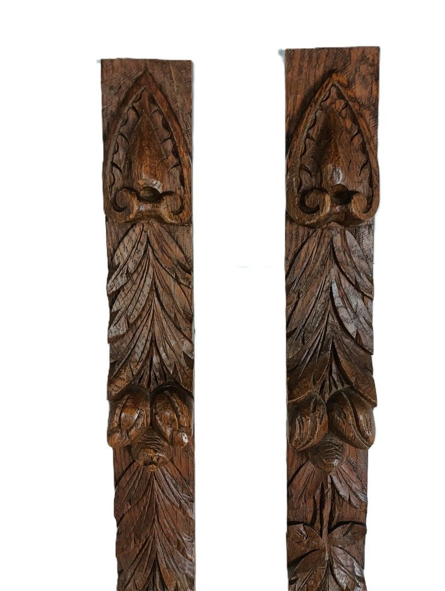2 Pieces Antique  Bas Relief Hand Carved Wood Reclaimed Architectural Trim Pedim photo buy