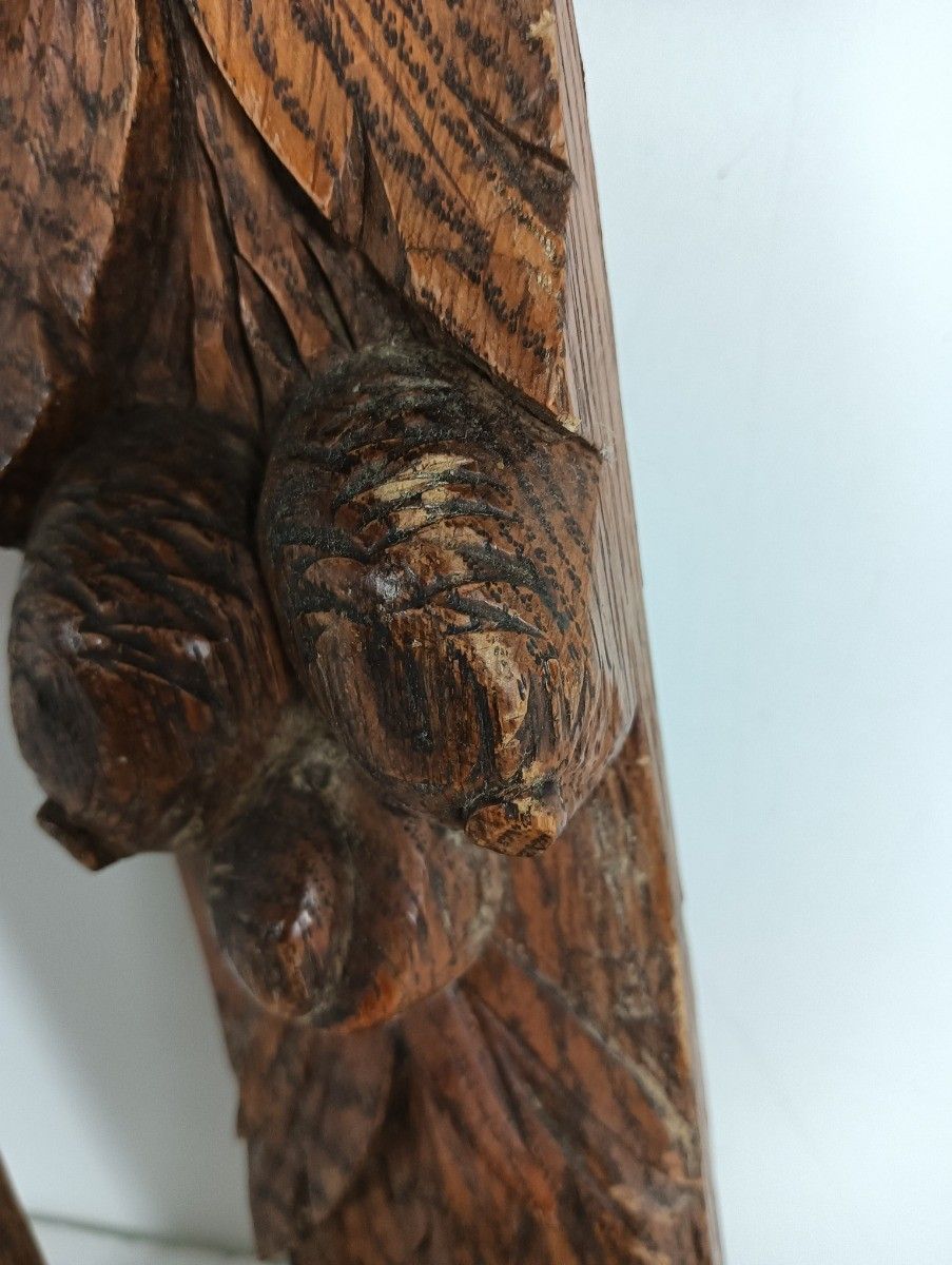 2 Pieces Antique  Bas Relief Hand Carved Wood Reclaimed Architectural Trim Pedim photo 225.0