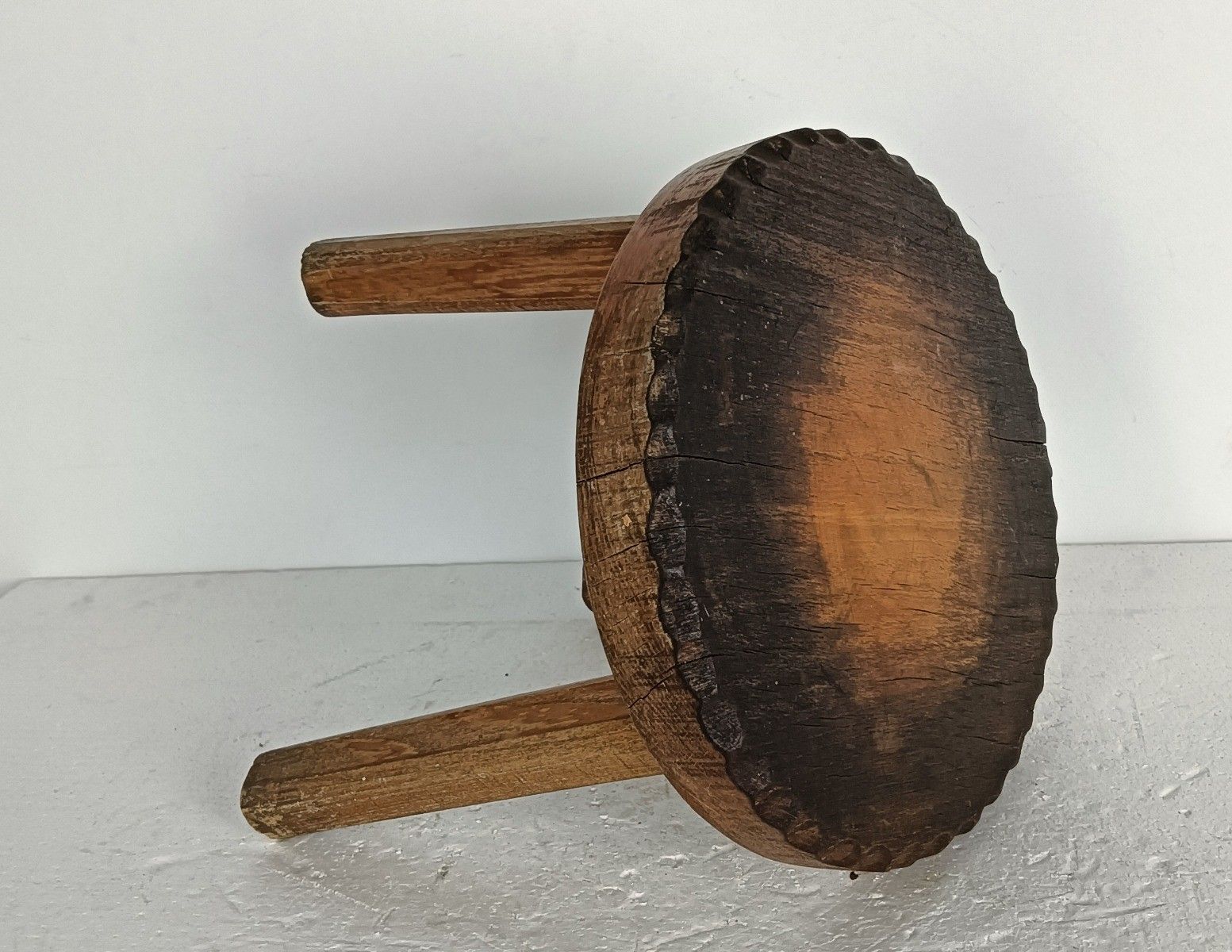 Antique Milking Stool Tripod Carved Wood Side Table Plant Stand Pedestal Barn St photo Furniture