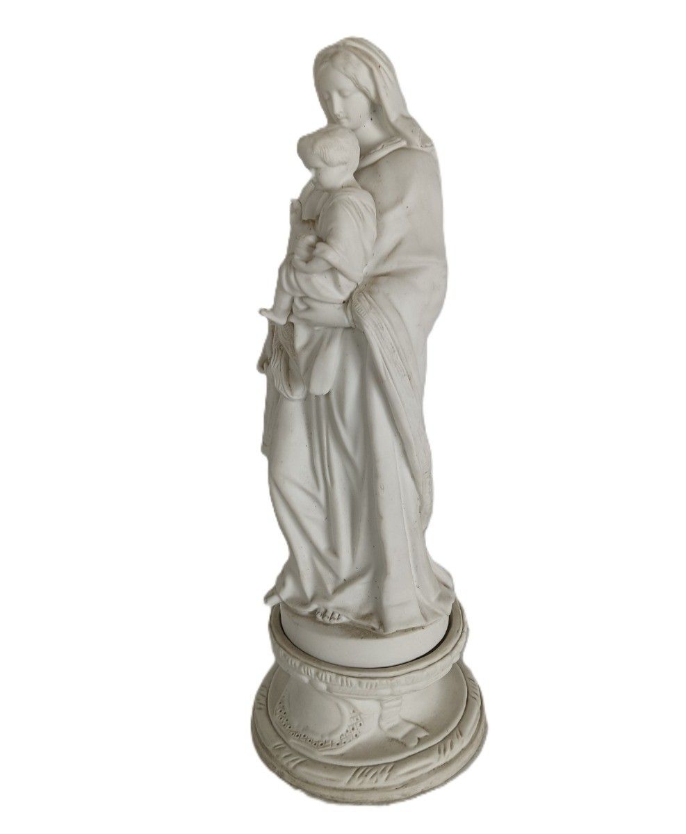 French Antique 1900 Bisque Statue Virgin Mary Our Lady Infant Jesus Exquisite Po
