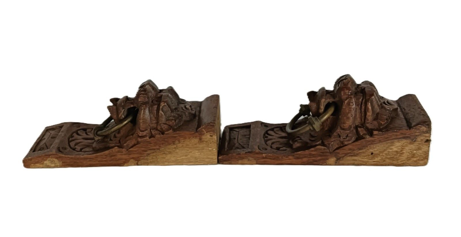 Antique Pair Corbels Hand Carved Wood Architectural Reclaimed Lion Heads Trims R photo Home Decor