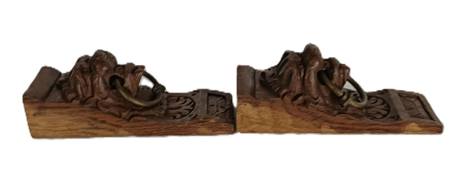 Antique Pair Corbels Hand Carved Wood Architectural Reclaimed Lion Heads Trims R photo vinterior