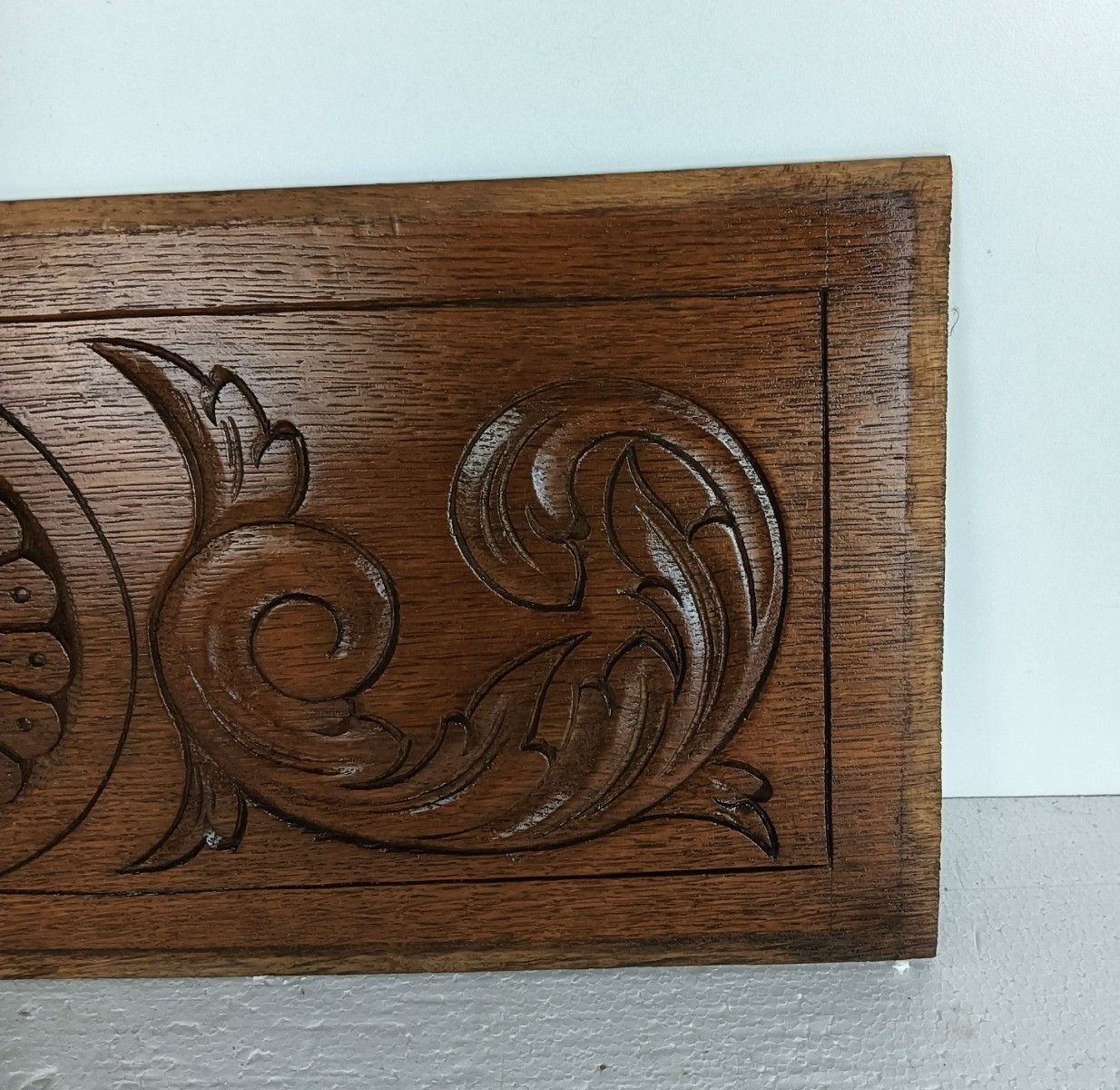 Antique Ornate Carved Wooden Plank Pediment Trim  Reclaimed Architectural Board photo 108.0
