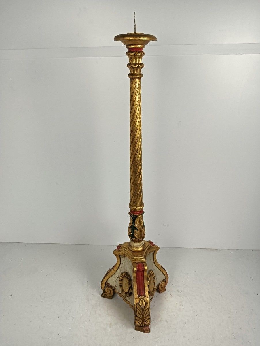 Antique Candle Holder Candle Stick 19th Century  Altar Church Carved Wood  Wow L photo buy
