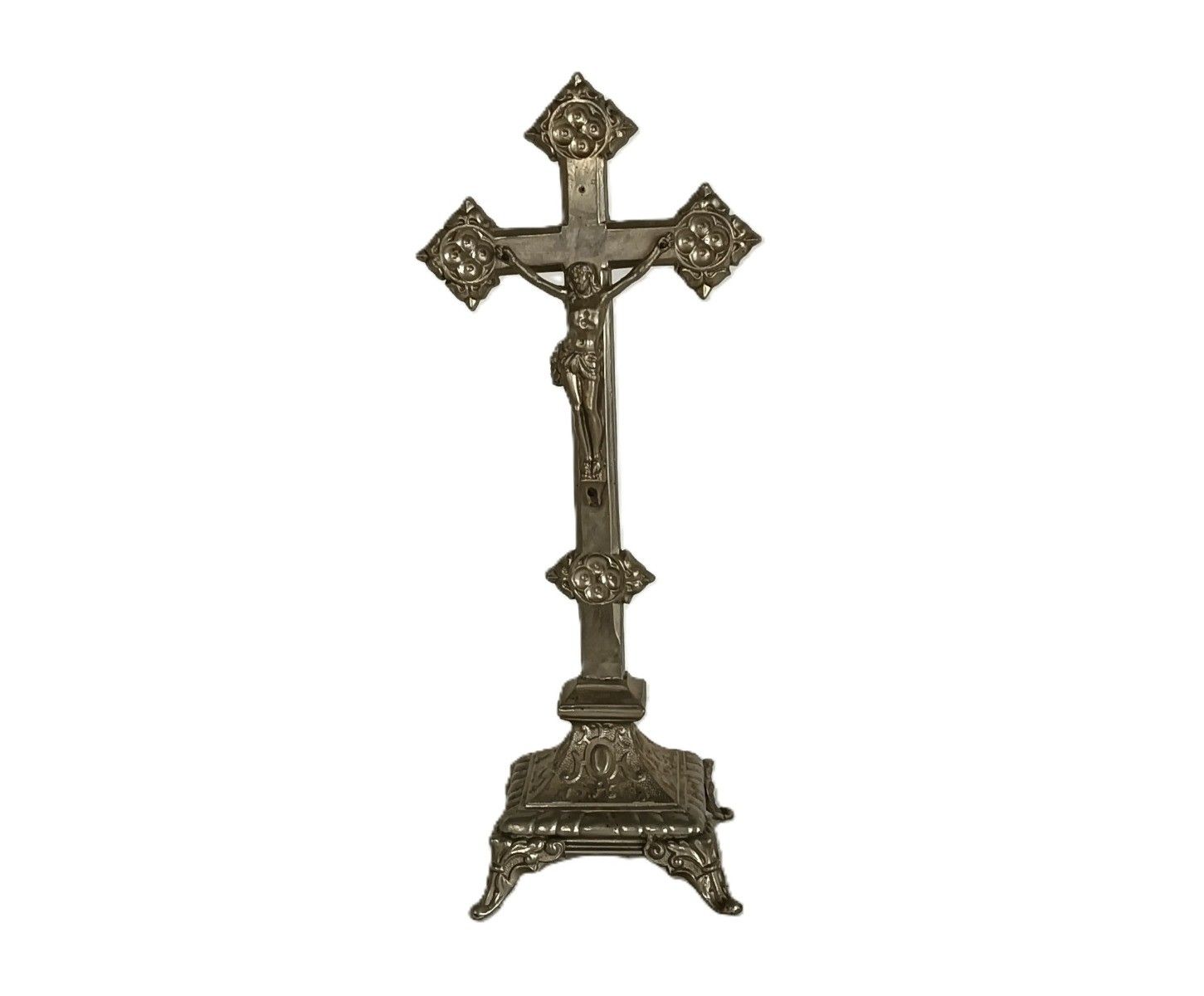 Standing Vintage Table Crucifix Cross, Spelter Crucifixion