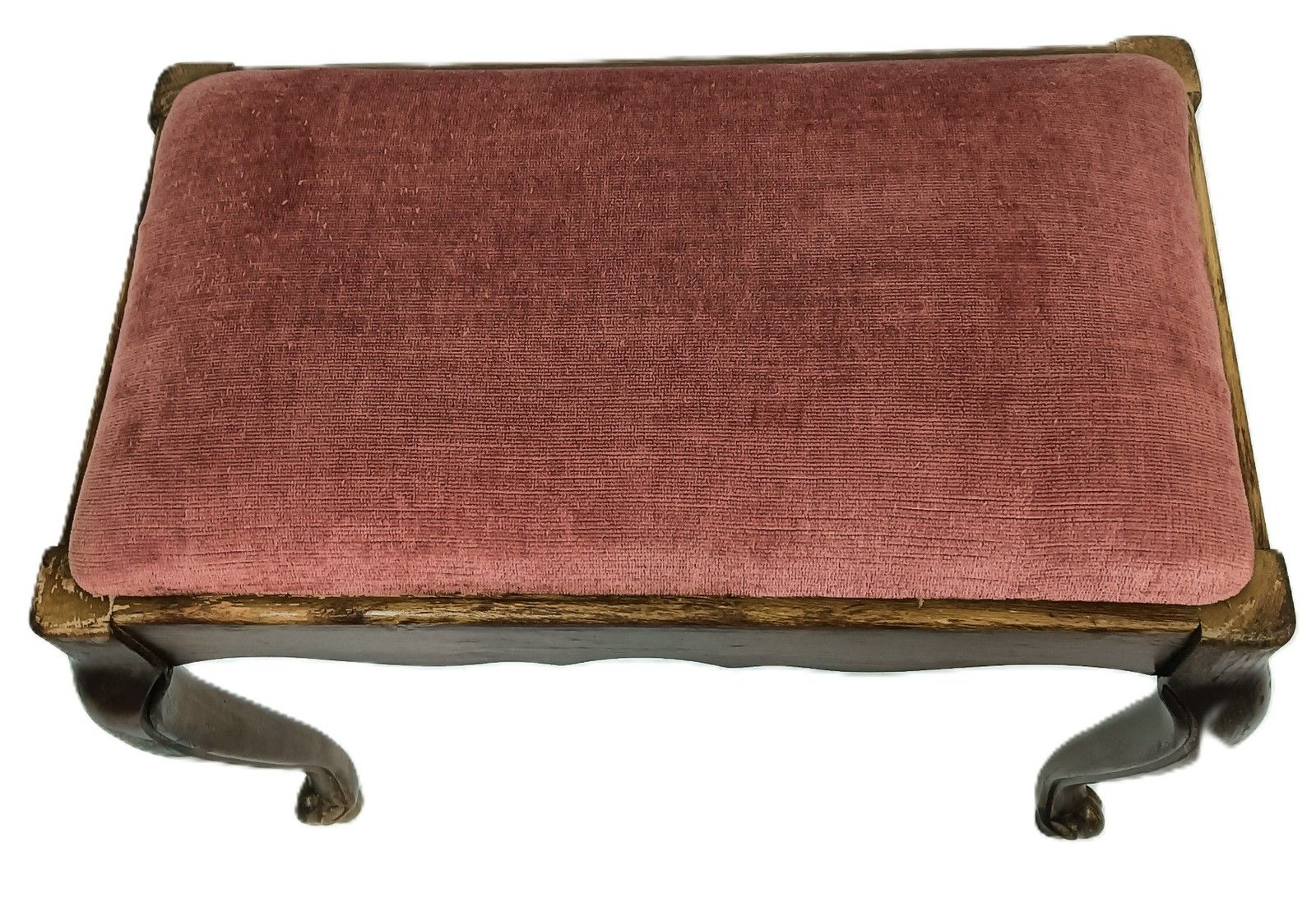 Vintage Footstool Rest Ottoman Fabric Louis XV Style  Red Fabric  Carved Wood photo vintage