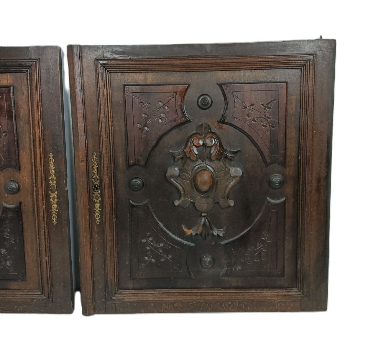 Antique  Couple Of Hand Carved  Wooden Door Panels  Reclaimed Architectural Bas photo furniture